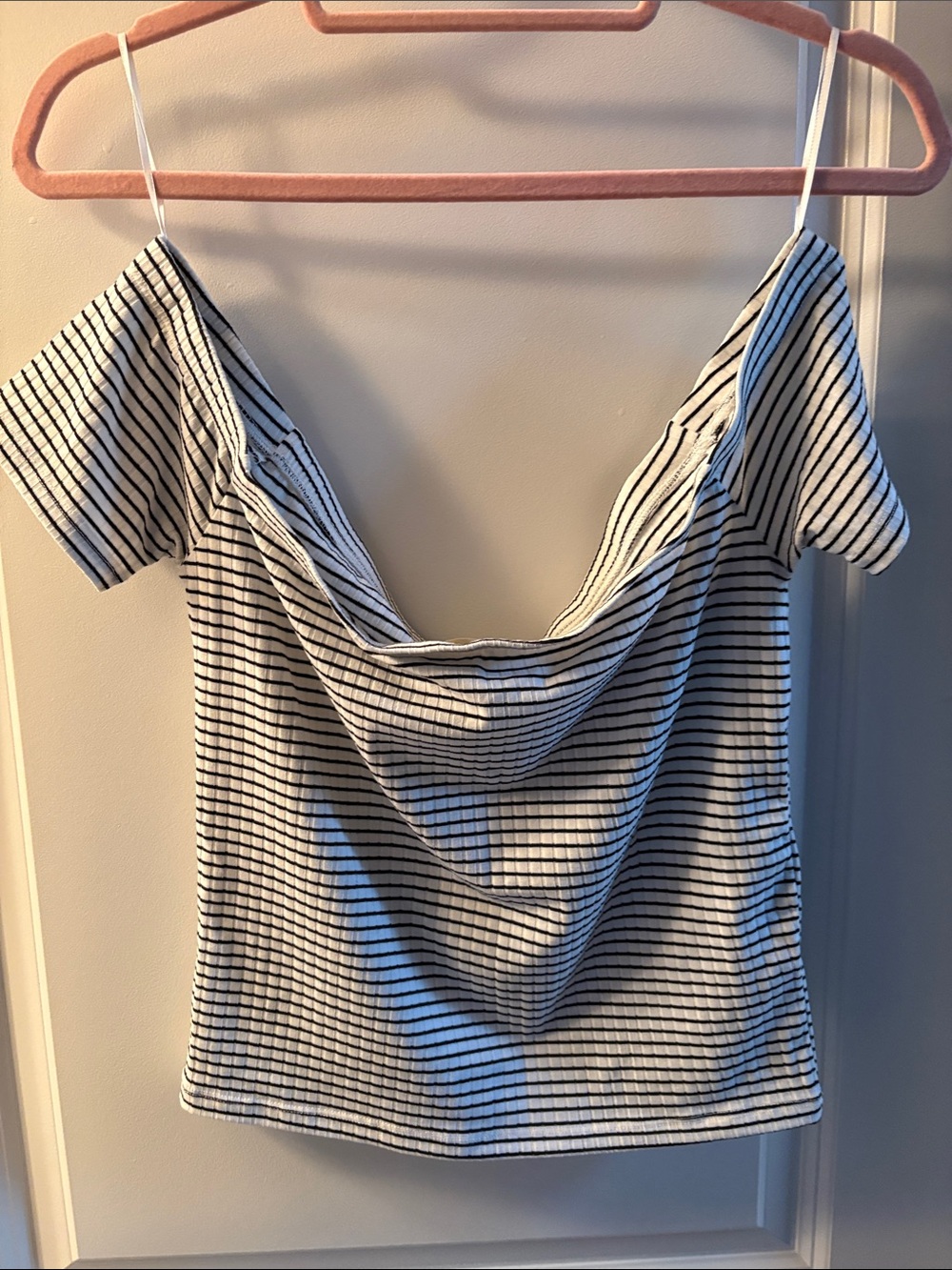 Striped Off-Shoulder Women's Top - Black & White